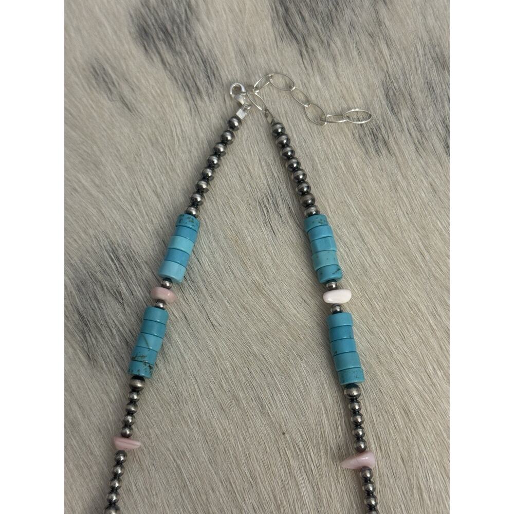 Sterling Silver Navajo Pearl Turquoise HEISHI Conch Nuggets Necklace 16.5-18.5” - Picture 4 of 12